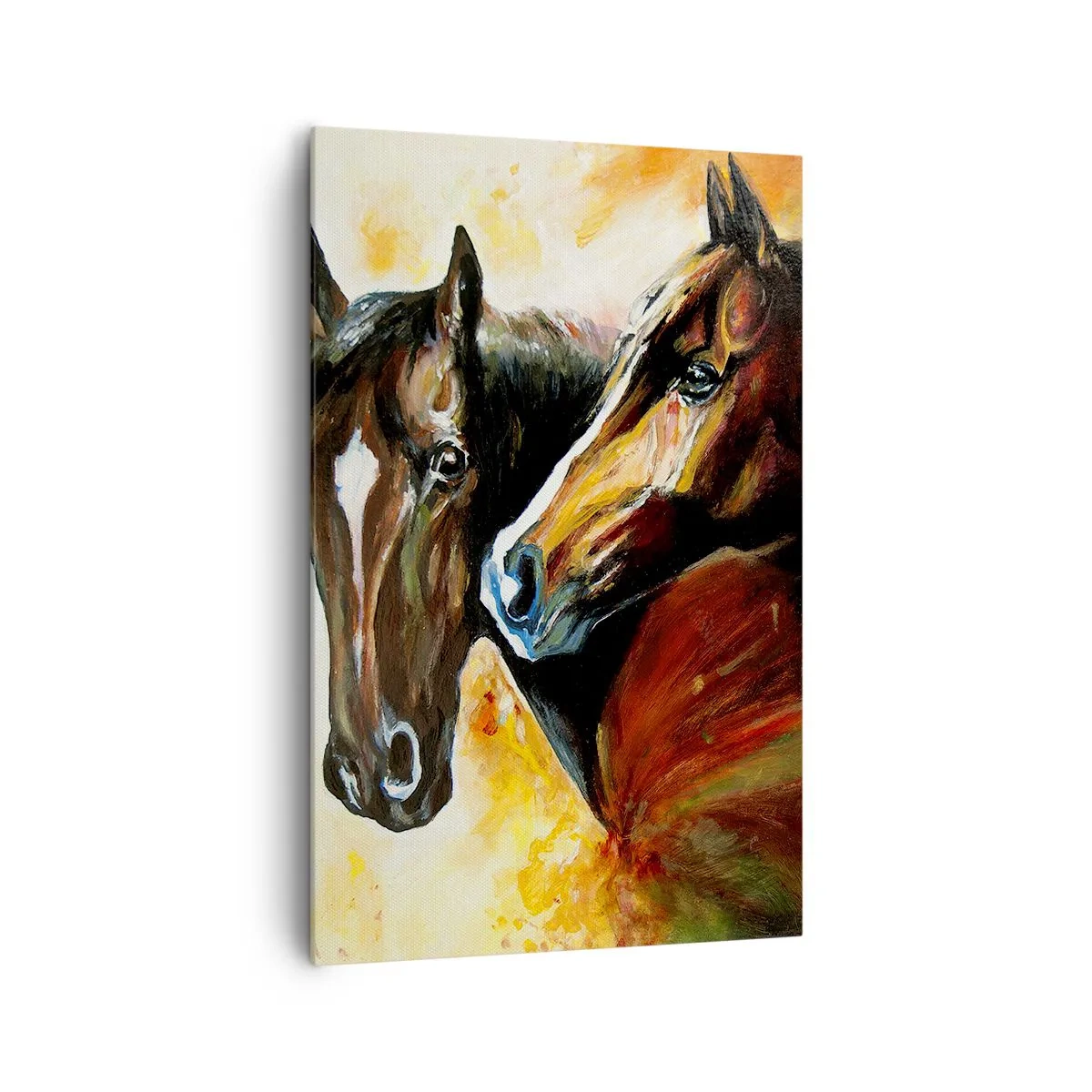 Obraz na płótnie - Para koni w malarskiej kompozycji - 80x120cm - Dwa razy więcej wdzięku - Nowoczesna dekoracja ścienna do salonu i sypialni ARTTOR