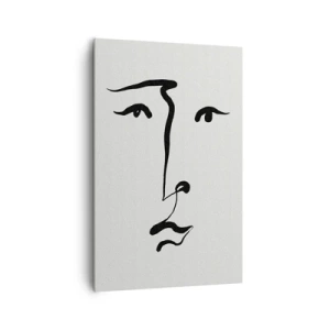 Obraz na płótnie - Minimalistyczna abstrakcyjna twarz wykonana czarną linią na jasnym tle - 80x120cm - Portret jedną kreską - Nowoczesna dekoracja ścienna do salonu i sypialni ARTTOR