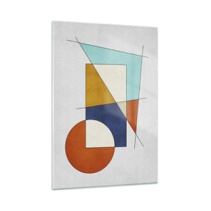 Obraz na szkle - Kolorowe figury geometryczne na jasnym tle w stylu modernistycznym - 50x70cm - Abstrakcja: modernistyczna zabawa - Nowoczesna dekoracja ścienna do salonu, kuchni i sypialni ARTTOR