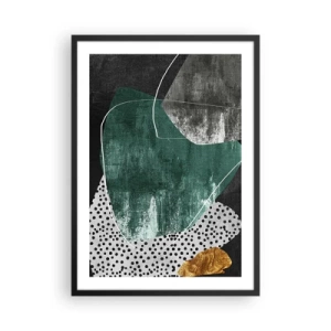 Plakat w czarnej ramie - Abstrakcyjna kompozycja w zieleni i złocie - 50x70cm - Barwna abstrakcja z płatkiem złota - Nowoczesna dekoracja ścienna do salonu i sypialni ARTTOR