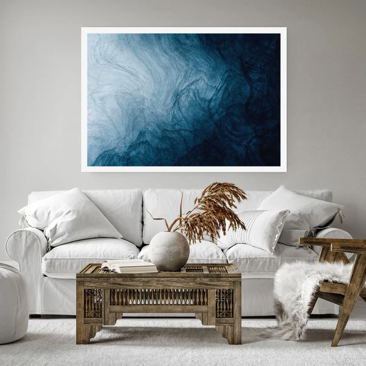 Plakat - Abstrakcyjna kompozycja w odcieniach błękitu i granatu - 100x70cm - W głąb sięgnąć - Nowoczesna dekoracja ścienna do salonu i sypialni ARTTOR