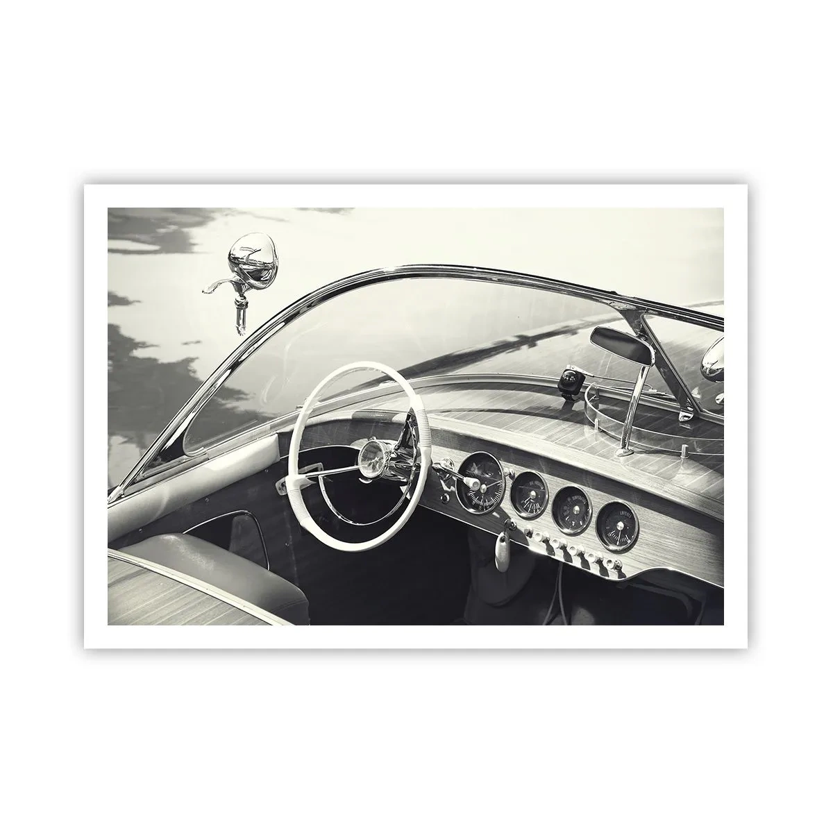 Plakat - Wnętrze klasycznego samochodu w monochromatycznym stylu - 100x70cm - Pogoda dla bogaczy - Nowoczesna dekoracja ścienna do salonu i sypialni ARTTOR