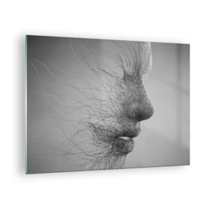 Obraz na szkle - Czarno-biały abstrakcyjny profil twarzy z liniami - 70x50cm - Duch wiatru - Nowoczesna dekoracja ścienna do salonu i sypialni ARTTOR