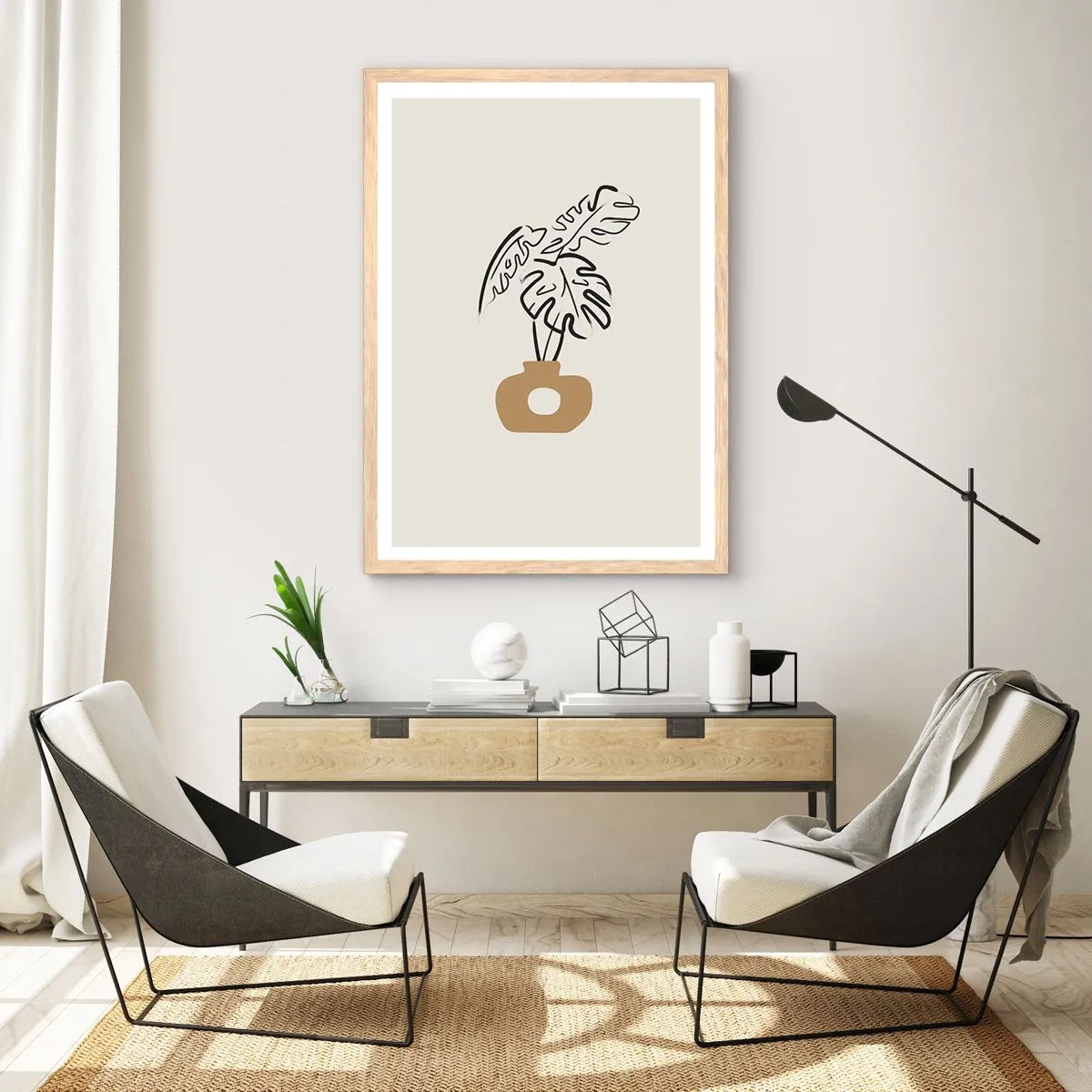 Plakat w ramie jasny dąb - Monstera – ozdoba domu - 70x100 cm