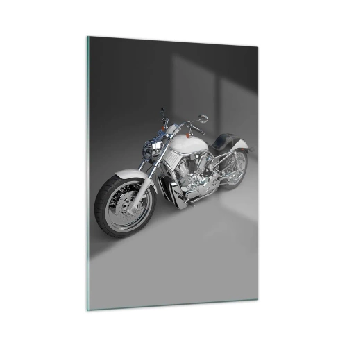 Obraz na szkle - Stylowy motocykl na szarym tle w nowoczesnym ujęciu - 50x70cm - Aż chce się klęknąć - Nowoczesna dekoracja ścienna do salonu, kuchni i sypialni ARTTOR