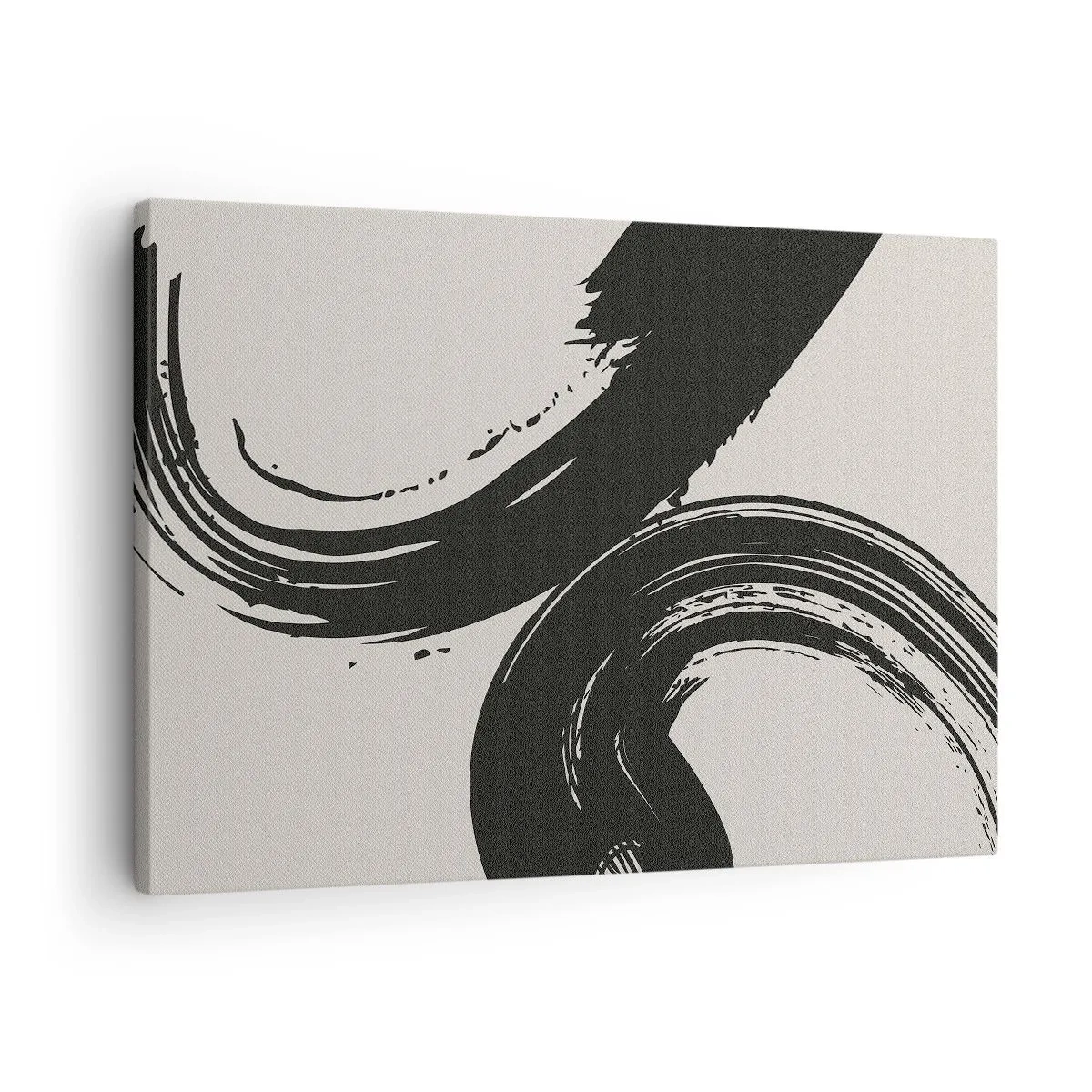 Obraz na płótnie - Dynamiczne pociągnięcia pędzla w czerni na jasnym tle - 70x50cm - Zamaszyście i koliście - Nowoczesna dekoracja ścienna do salonu i sypialni ARTTOR