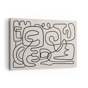 Obraz na płótnie - Abstrakcyjny wzór line art w czerni na jasnym tle - 100x70cm - Po śladzie - Nowoczesna dekoracja ścienna do salonu, kuchni i sypialni ARTTOR