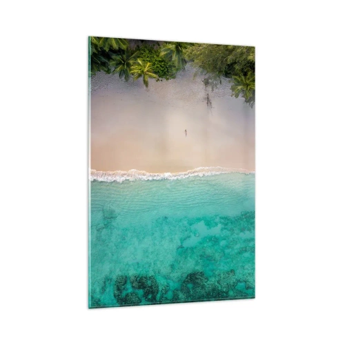 Obraz na szkle - Tropikalna plaża z turkusową wodą z lotu ptaka - 80x120cm - Rajska plaża - Nowoczesna dekoracja ścienna do salonu i sypialni ARTTOR