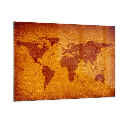 Obraz na szkle - Mapa świata w ciepłych, sepia-tonowanych barwach - 120x80cm - Zaproszenie do podróży - Nowoczesna dekoracja ścienna do salonu, kuchni i sypialni ARTTOR