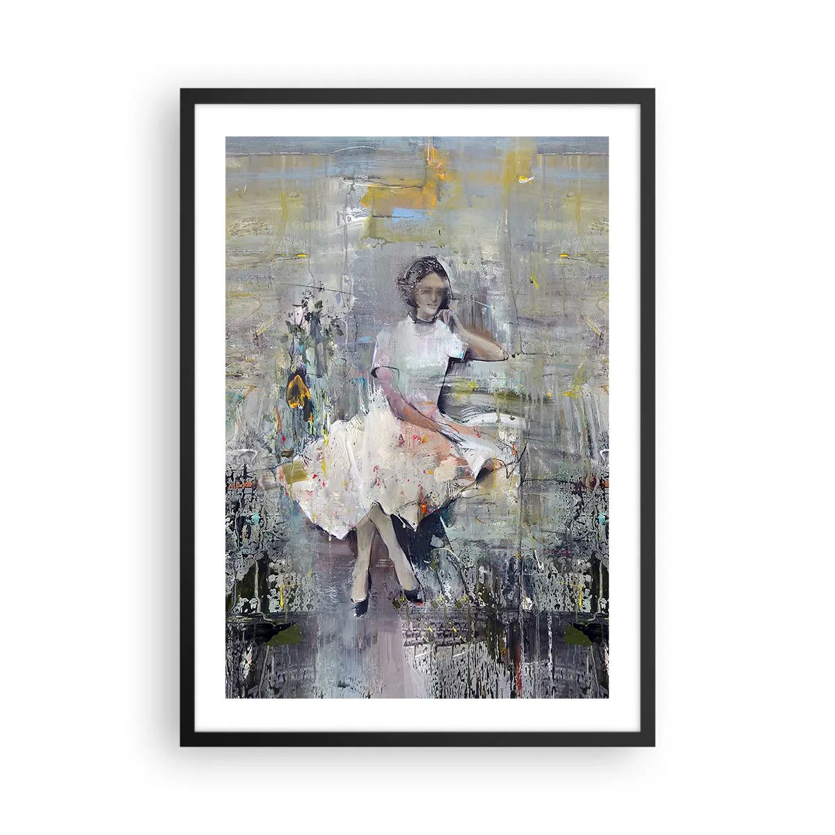 Plakat w czarnej ramie - Abstrakcyjna postać kobiety w sukni na tle tekstur - 50x70cm - Klasyczna i nowoczesna - Nowoczesna dekoracja ścienna do salonu i sypialni ARTTOR
