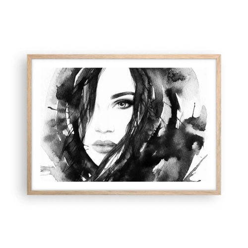 Plakat w ramie jasny dąb - Portret damy w czerni i bieli - 70x50 cm