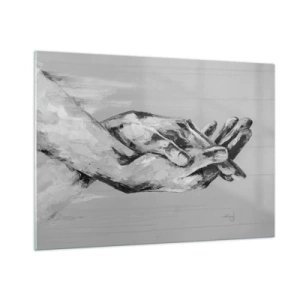 Obraz na szkle - Black and white painting of two hands reaching for each other - 100x70cm - Początek… - Nowoczesna dekoracja ścienna do salonu, kuchni i sypialni ARTTOR