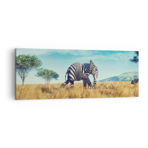 Obraz na płótnie - Zebra w afrykańskim krajobrazie - 140x50cm - Szarość już niemodna - Nowoczesna dekoracja ścienna do salonu i sypialni ARTTOR