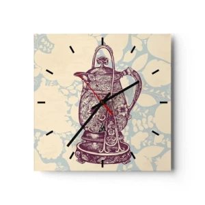 Zegar ścienny - Stylizowany dzbanek z ornamentami na tle kwiatowym - 30x30cm - Uroda codzienności - Nowoczesna dekoracja ścienna do salonu i sypialni ARTTOR