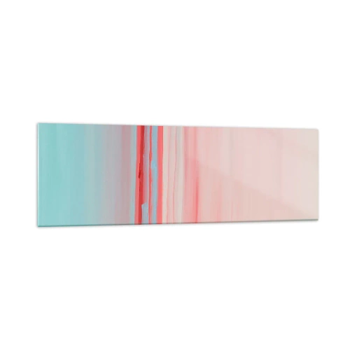 Obraz na szkle - Pastelowe linie w odcieniach różu i błękitu w minimalistycznej kompozycji - 160x50cm - Abstrakcja o świcie - Nowoczesna dekoracja ścienna do salonu i sypialni ARTTOR