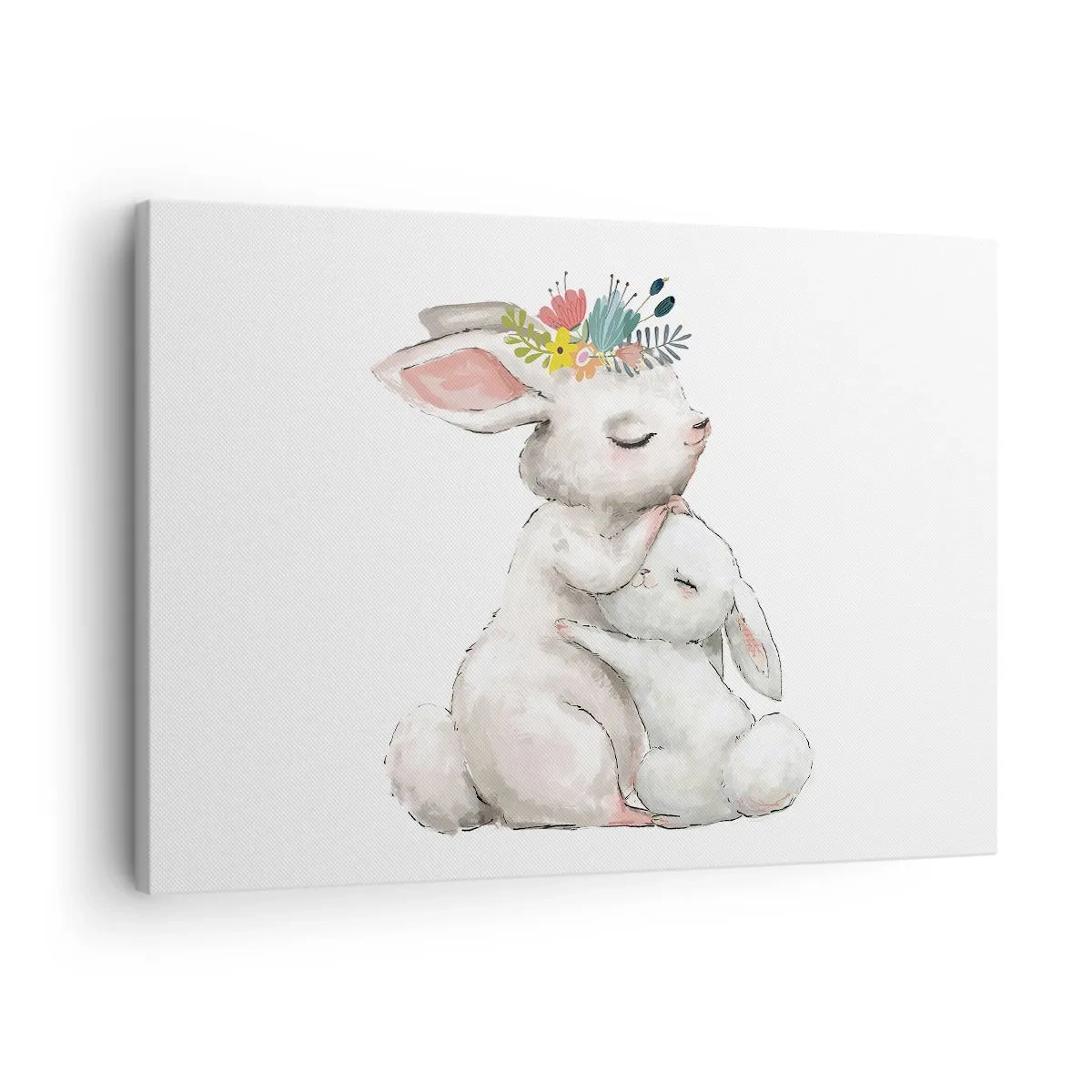 Obraz na płótnie - Urocze króliki w pastelowych barwach - 70x50cm - Nie ma jak u mamy - Nowoczesna dekoracja ścienna do salonu i sypialni ARTTOR