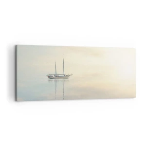 Obraz na płótnie - Łódź na spokojnym morzu w delikatnym świetle - 120x50cm - W morzu ciszy - Nowoczesna dekoracja ścienna do salonu i sypialni ARTTOR
