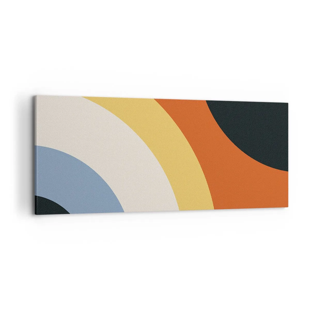 Obraz na płótnie - Abstrakcyjna grafika z kolorowymi łukami i kontrastowymi kołami - 120x50cm - Ku sobie - Nowoczesna dekoracja ścienna do salonu i sypialni ARTTOR