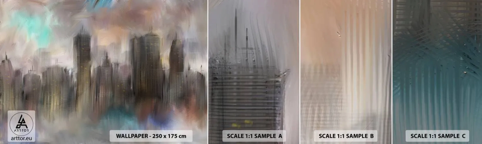 Fototapeta Próbka Standard Eco - Kompozycja ze stali, kamienia i mgły - Miasto, Architektura, Sztuka - 100x30 cm