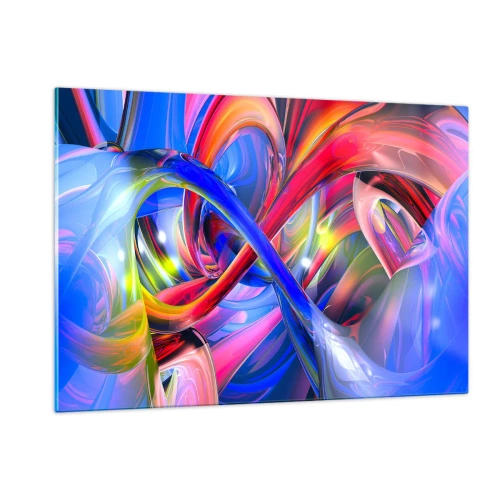 Obraz na szkle - Abstrakcyjne, kolorowe linie i energetyczna dynamika - 120x80cm - Taniec barw - Nowoczesna dekoracja ścienna do salonu, kuchni i sypialni ARTTOR