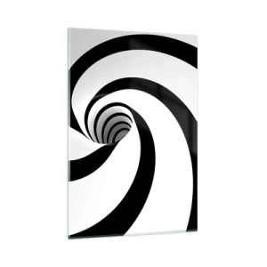 Obraz na szkle - Abstrakcyjna czarno-biała spirala z efektem wiru - 80x120cm - Poddać się wirowi? - Nowoczesna dekoracja ścienna do salonu i sypialni ARTTOR