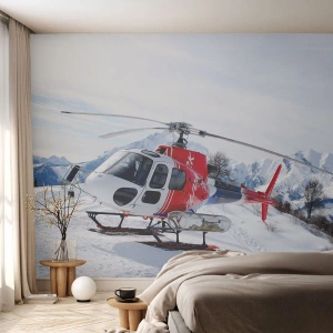 Fototapeta Samoprzylepna Deluxe Sticker - Zawsze gotowy - Helikopter, Krajobraz, Alpy - 100x70 cm