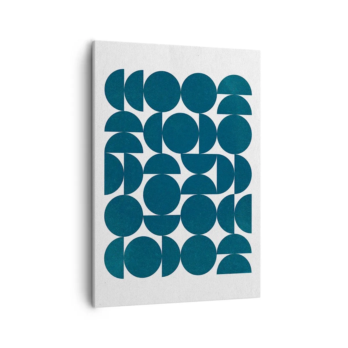 Obraz na płótnie - Geometryczna kompozycja z niebieskich półokręgów i okręgów - 50x70cm - Koła i półkola - Nowoczesna dekoracja ścienna do salonu, kuchni i sypialni ARTTOR
