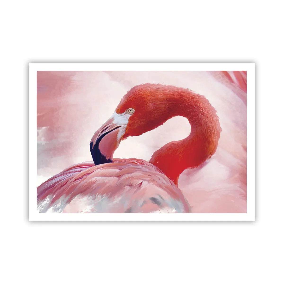 Plakat - Flaming w różowej tonacji na jasnym tle - 100x70cm - Ptasia uroda - Nowoczesna dekoracja ścienna do salonu i sypialni ARTTOR