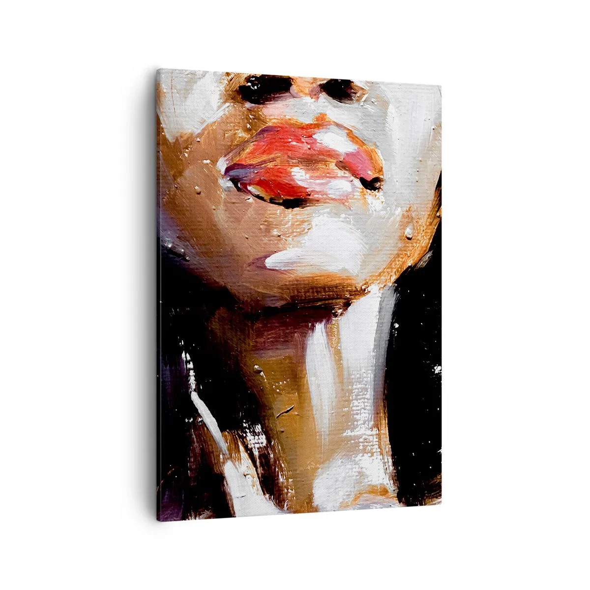 Obraz na płótnie - Abstrakcyjny portret kobiety z wyrazistymi ustami w stylu malarskim - 50x70cm - Duma bez uprzedzeń - Nowoczesna dekoracja ścienna do salonu, kuchni i sypialni ARTTOR