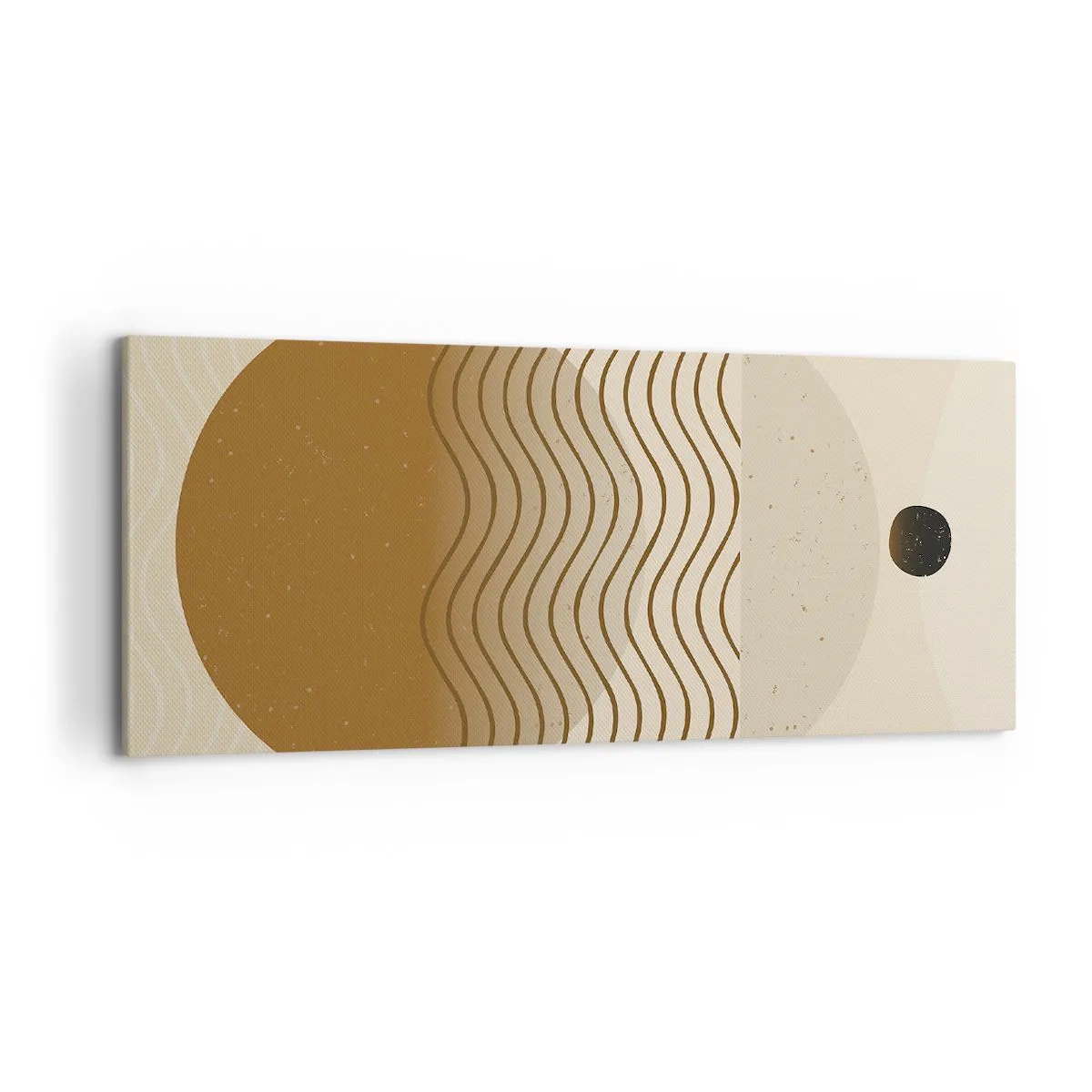 Obraz na płótnie - Geometryczna abstrakcja z kołami i falistymi liniami w ciepłych barwach - 120x50cm - O pochodzeniu figur geometrycznych - Nowoczesna dekoracja ścienna do salonu i sypialni ARTTOR