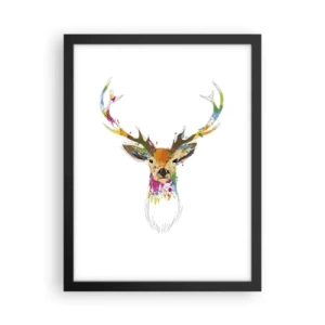 Plakat w czarnej ramie - Łagodny jelonek skąpany w kolorze - 30x40 cm