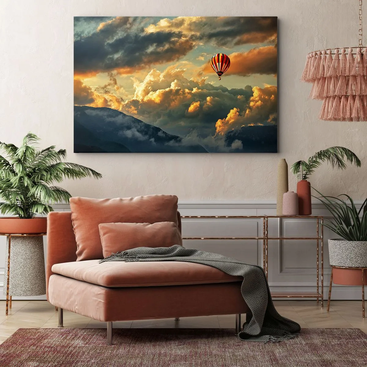 Obraz na płótnie - Balon na tle dramatycznych chmur - 120x80cm - Lecę, bo chcę - Nowoczesna dekoracja ścienna do salonu, kuchni i sypialni ARTTOR