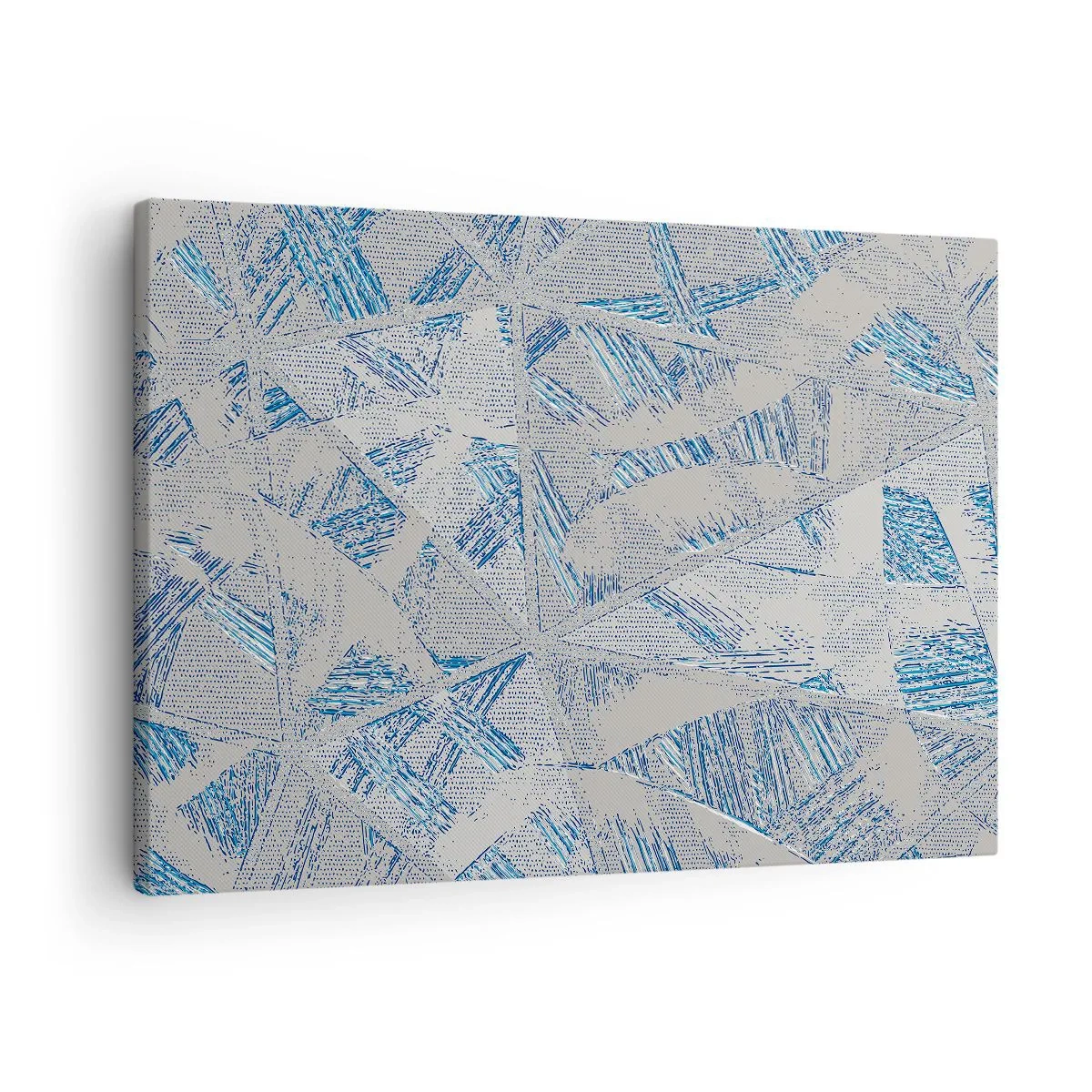 Obraz na płótnie - Geometryczne wzory w odcieniach błękitu i szarości - 70x50cm - W szaroniebieskim labiryncie - Nowoczesna dekoracja ścienna do salonu i sypialni ARTTOR