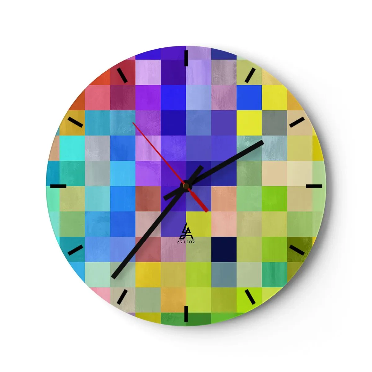 Zegar ścienny - Mozaika kolorowych kwadratów w nowoczesnym stylu - 30x30cm - Każdy inny, wszystkie równe - Nowoczesna dekoracja ścienna do salonu, kuchni i sypialni ARTTOR