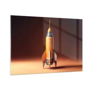 Obraz na szkle - Pomarańczowa rakieta na tle miękkiego światła - 100x70cm - Zaczyna się od marzenia - Nowoczesna dekoracja ścienna do salonu, kuchni i sypialni ARTTOR