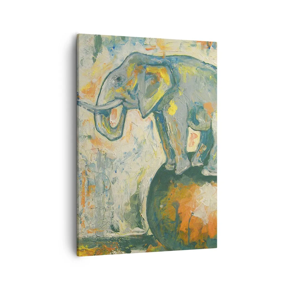Obraz na płótnie - Niech żyje cyrk! - Malowany słoń balansujący na kuli - 50x70cm