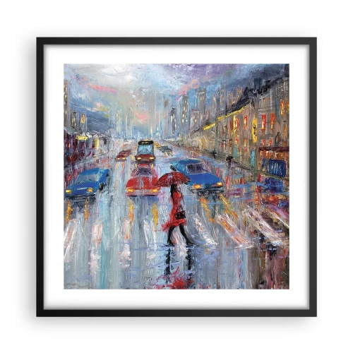 Plakat w czarnej ramie - Deszczowe popołudnie w mieście - 50x50 cm