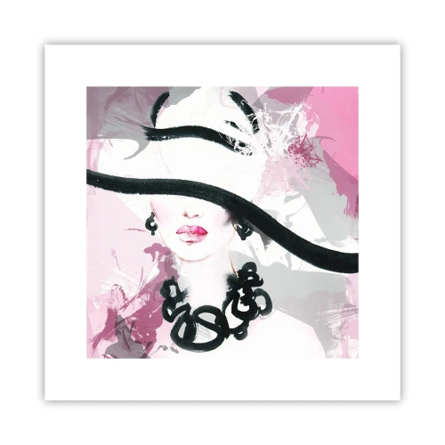 Plakat - Portret damy w czerni i różu - 30x30 cm