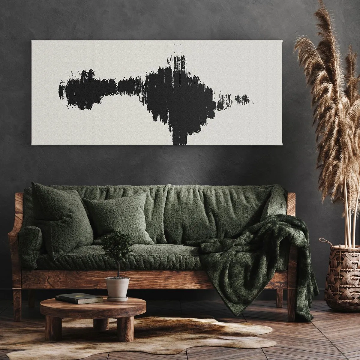 Obraz na płótnie - Abstrakcyjny motyw przypominający falę dźwiękową w minimalistycznym stylu - 120x50cm - Drgania wyobraźni - Nowoczesna dekoracja ścienna do salonu i sypialni ARTTOR