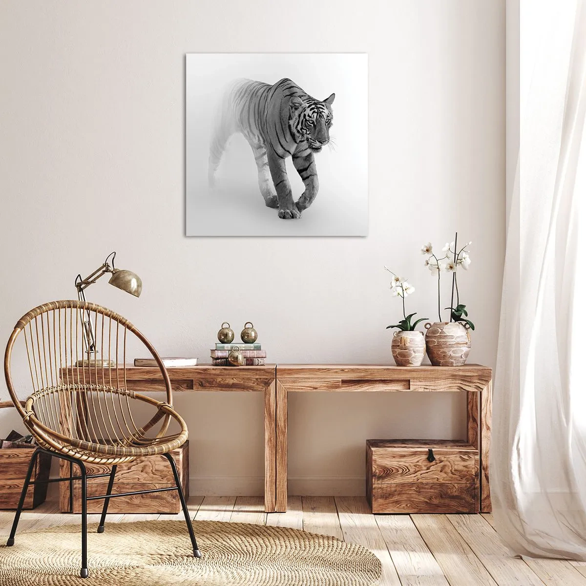 Obraz na płótnie - Przyczajony we mgle - 40x40 cm