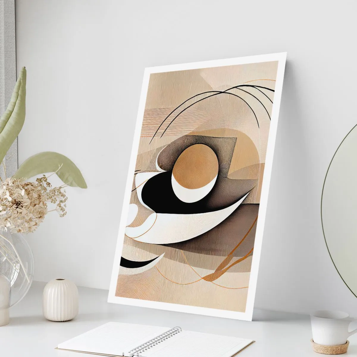Plakat - Minimalistyczna abstrakcja w odcieniach beżu i czerni - 50x70cm - Kompozycja: istota rzeczy - Nowoczesna dekoracja ścienna do salonu, kuchni i sypialni ARTTOR