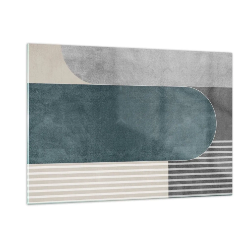 Obraz na szkle - Geometryczna forma w szarościach, beżu i zieleni - 120x80cm - Kompozycja na poziomie - Nowoczesna dekoracja ścienna do salonu, kuchni i sypialni ARTTOR