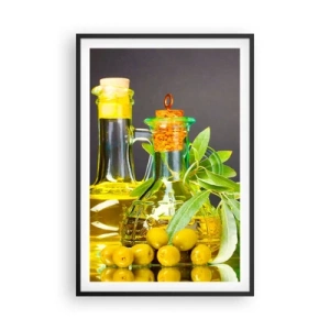 Plakat w czarnej ramie - Martwa natura z oliwkami i oliwą - 61x91 cm