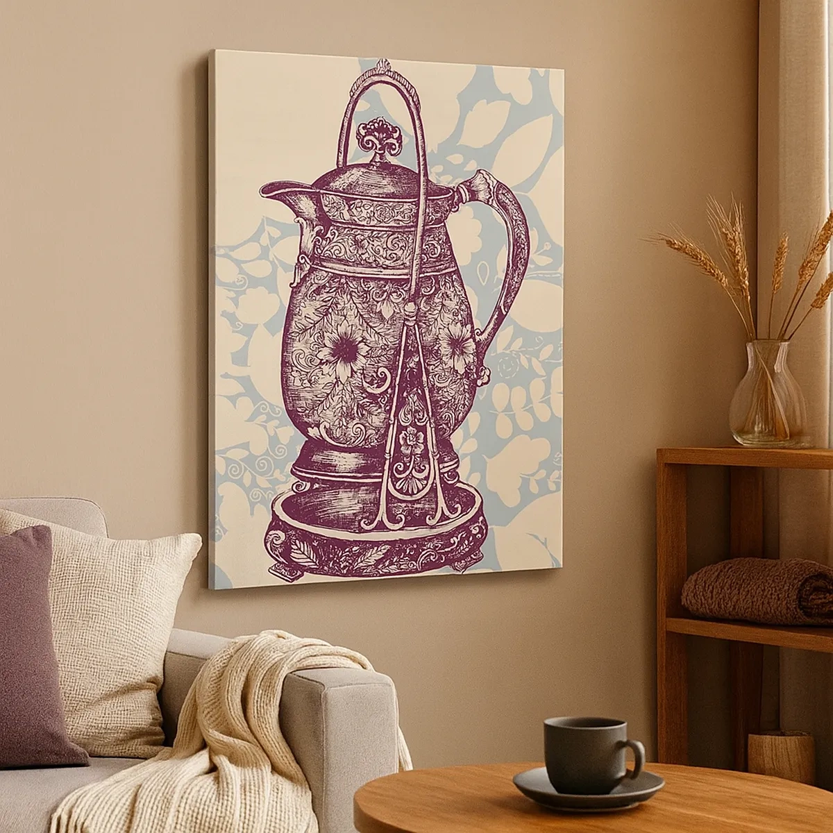 Obraz na płótnie - Ozdobny dzbanek w stylu vintage - 50x70cm - Uroda codzienności - Nowoczesna dekoracja ścienna do salonu, kuchni i sypialni ARTTOR