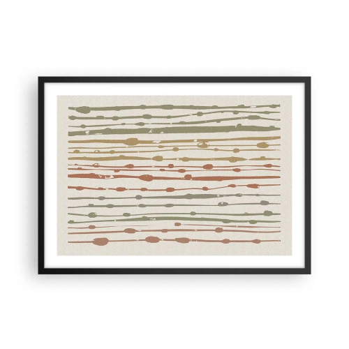 Plakat w czarnej ramie - Wzór linii w ciepłych odcieniach na jasnym tle - 70x50cm - Muzyczny zapis barw - Nowoczesna dekoracja ścienna do salonu i sypialni ARTTOR