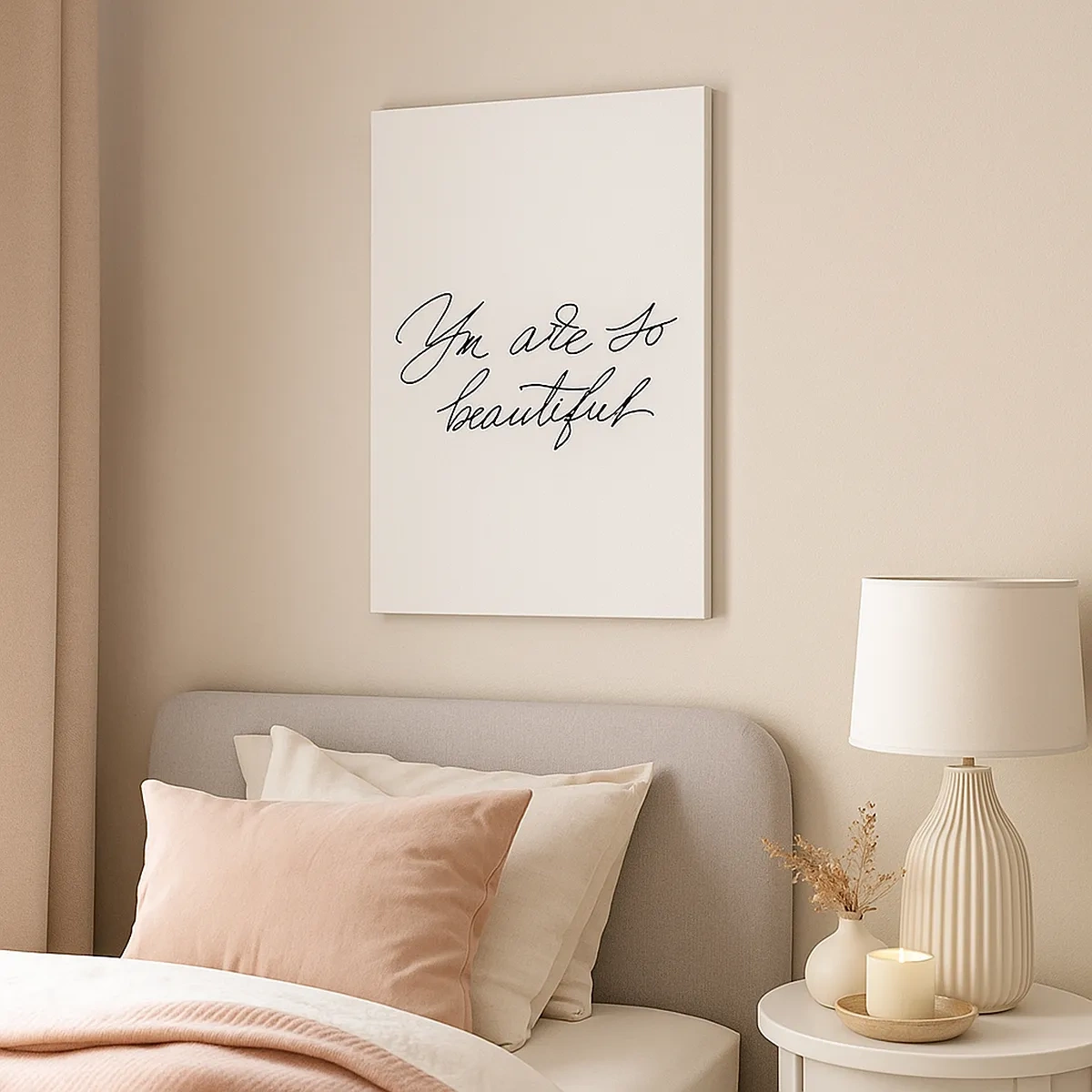 Obraz na płótnie - Minimalistyczny napis 'You are so beautiful' na białym tle - 50x70cm - Naprawdę, uwierz… - Nowoczesna dekoracja ścienna do salonu, kuchni i sypialni ARTTOR