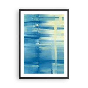 Plakat w czarnej ramie - Abstrakcyjna kompozycja w odcieniach błękitu i żółci - 50x70cm - Kompozycja w turkusie - Nowoczesna dekoracja ścienna do salonu i sypialni ARTTOR