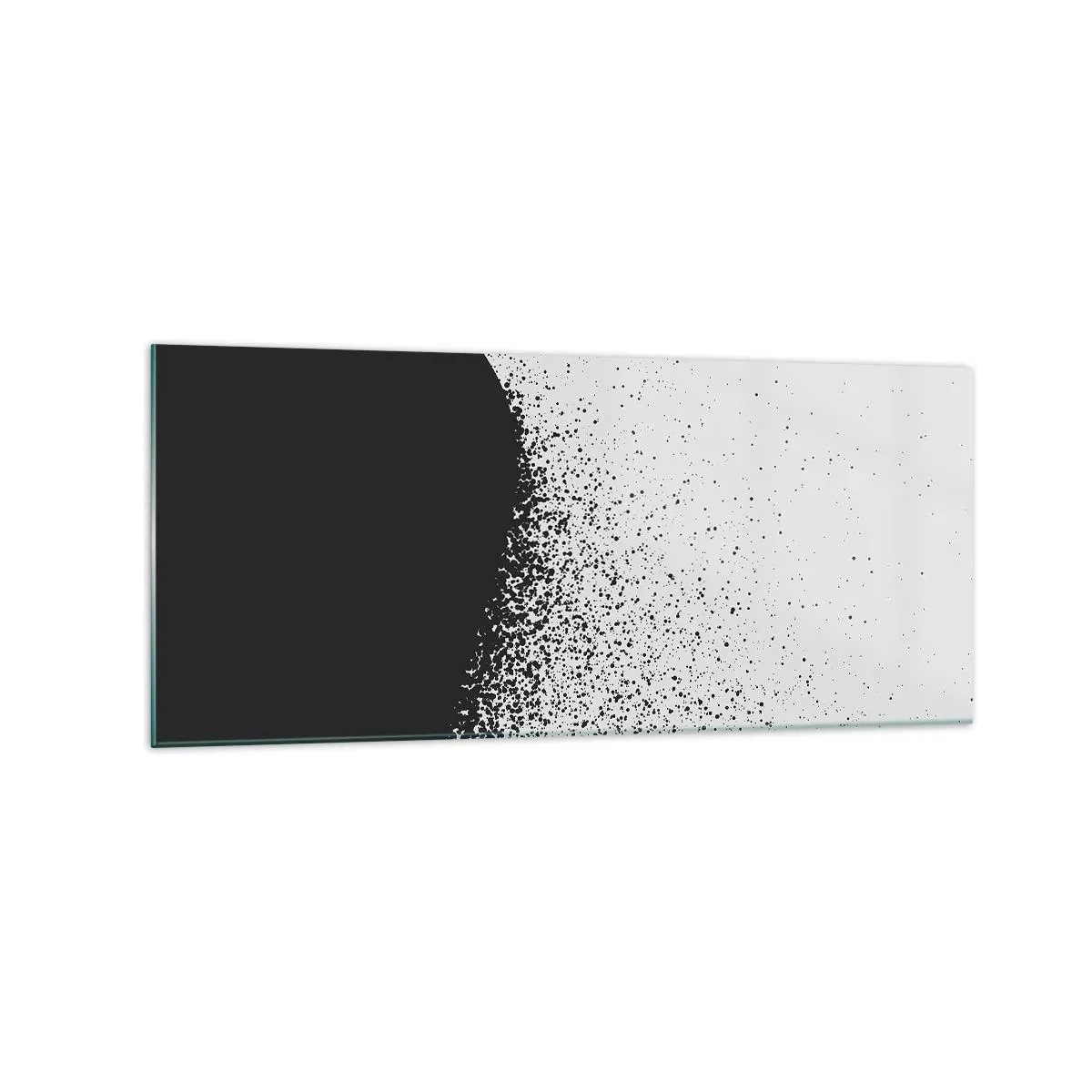 Obraz na szkle - Abstrakcyjny wzór z czarnymi cząstkami na jasnym tle - 120x50cm - Ruch cząsteczek - Nowoczesna dekoracja ścienna do salonu i sypialni ARTTOR