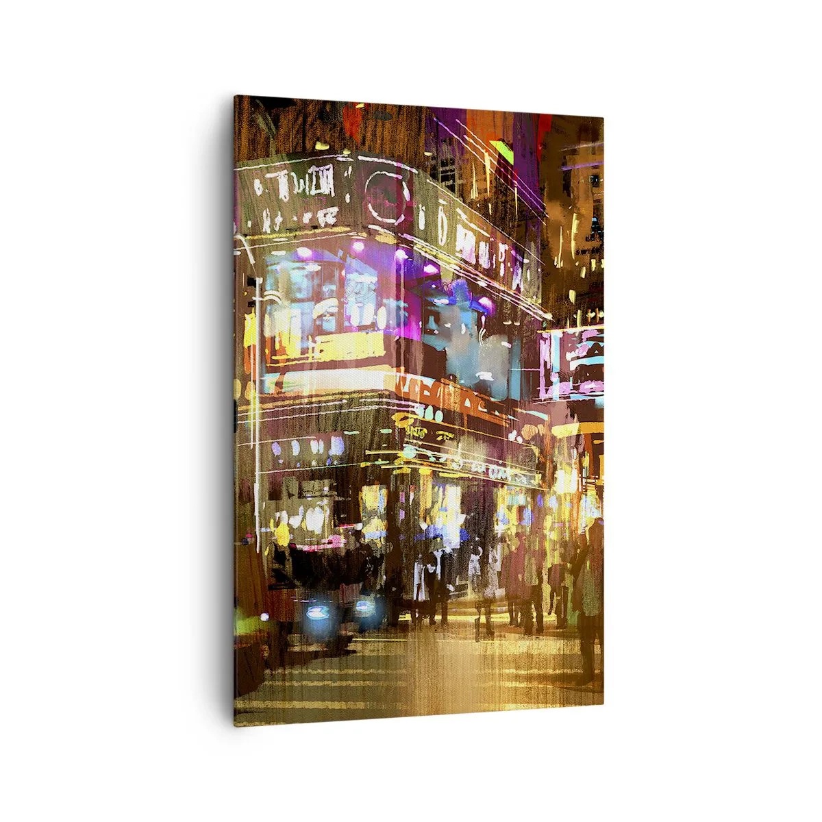 Obraz na płótnie - Tętniące życiem miasto nocą w świetle neonów - 80x120cm - W morzu światła - Nowoczesna dekoracja ścienna do salonu i sypialni ARTTOR