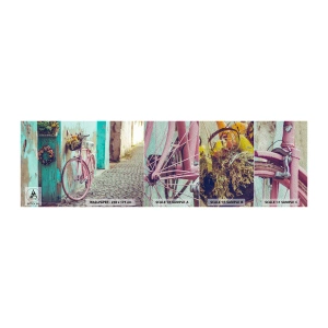 Fototapeta Próbka Premium Sand - Zaraz wracam - Rower, Architektura, Kwiaty - 100x30 cm